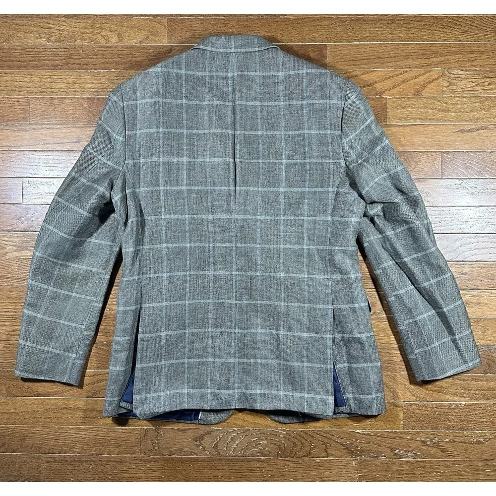 Jos A Bank 1905 Slim Fit Linen Wool Blazer Mens 42R Gray Windowpane Sports Coat